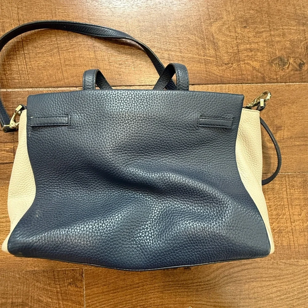 Kate Spade Satchel Women Medium Navy Cream Pebbled Leather Crossbody Buckle Bag